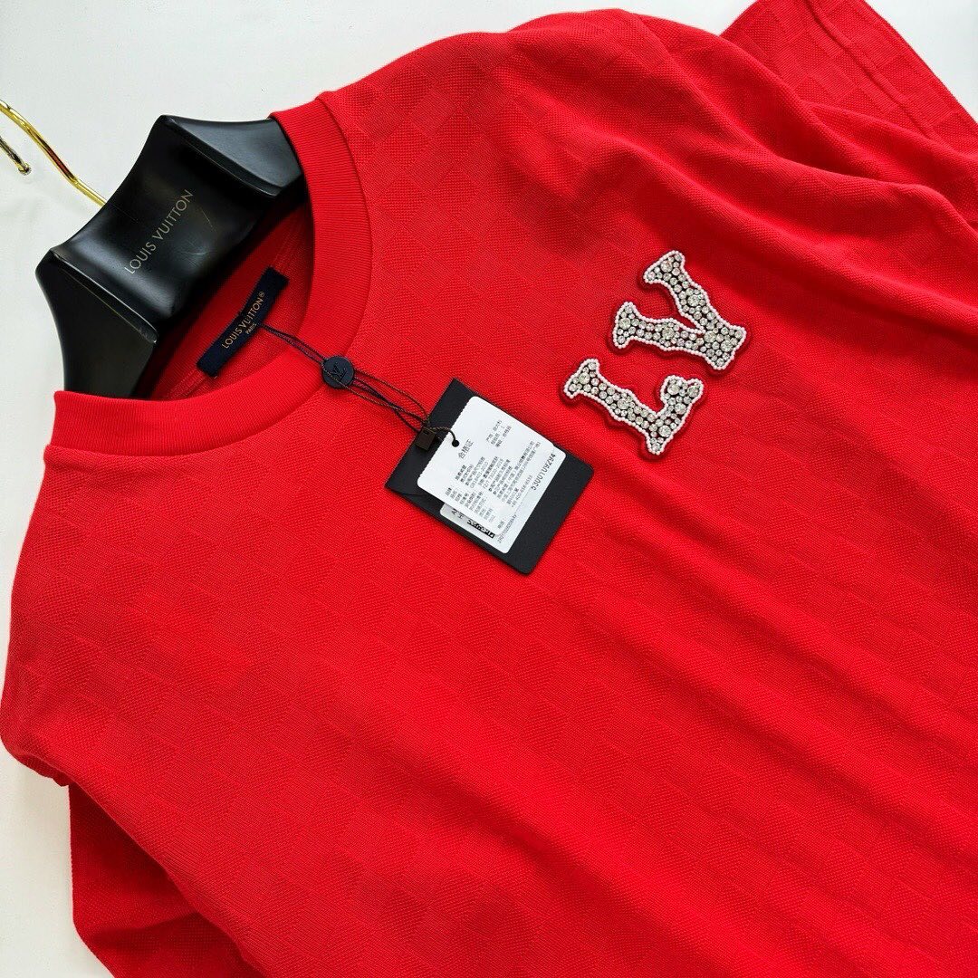 Lv Short-Sleeved Damier Wool Shirt