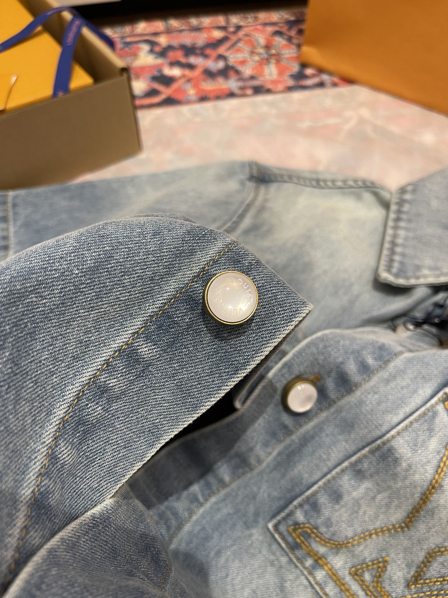 Lv Short-Sleeved Denim Shirt
