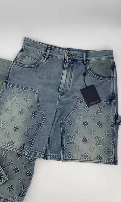 Lv Monogram Denim Shirt And Shorts Set