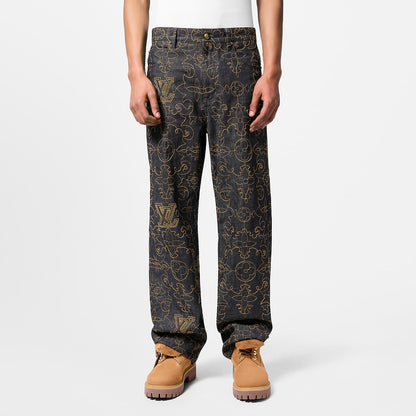 LV Embroidered Denim Pants