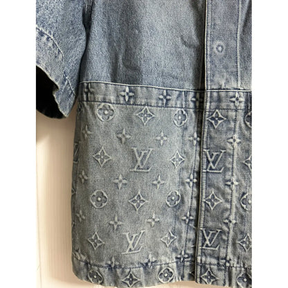 Lv Monogram Denim Shirt And Shorts Set