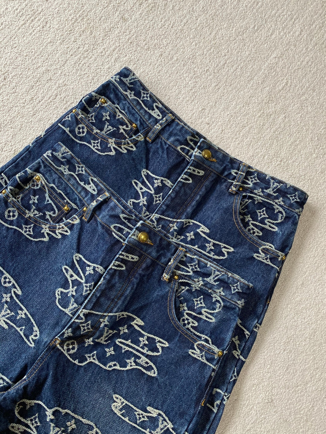 Lv Denim Monogram Pants