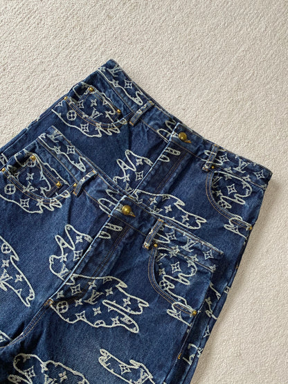 Lv Denim Monogram Pants