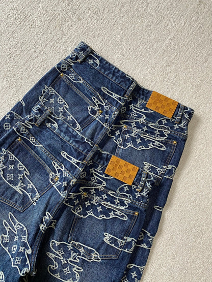 Lv Denim Monogram Pants