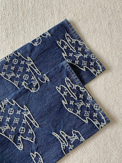 Lv Denim Monogram Pants
