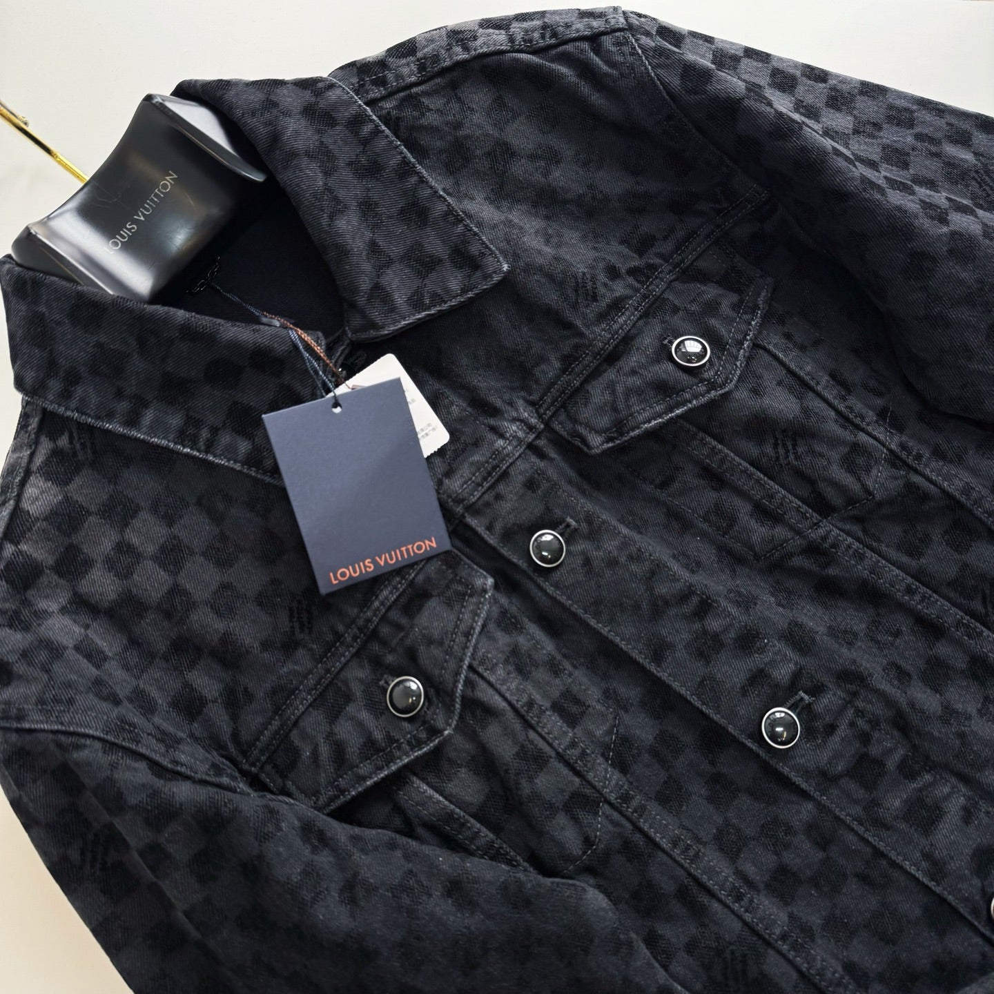 Lv Flocked Damier Denim Trucker Jacket