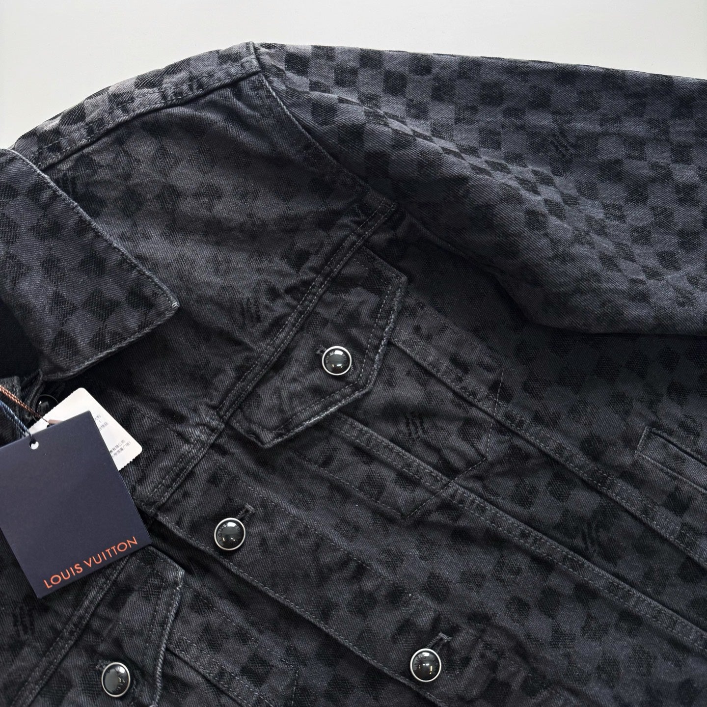 Lv Flocked Damier Denim Trucker Jacket
