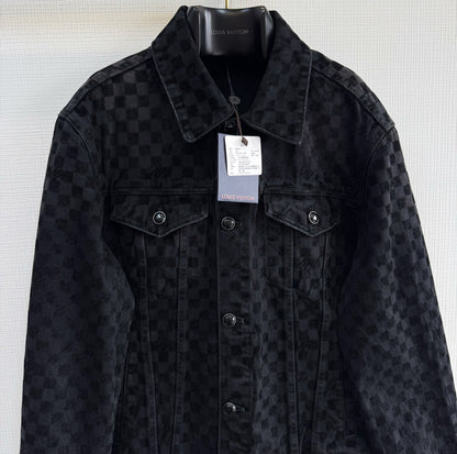 Lv Flocked Damier Denim Trucker Jacket
