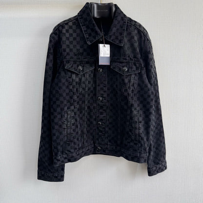 Lv Flocked Damier Denim Trucker Jacket