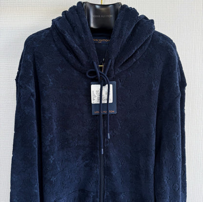 Lv Monogram French Terry Zip-Through Hoodie