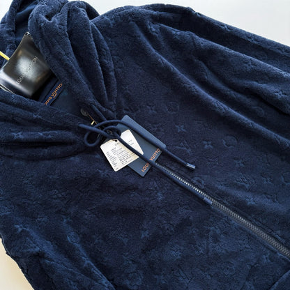 Lv Monogram French Terry Zip-Through Hoodie