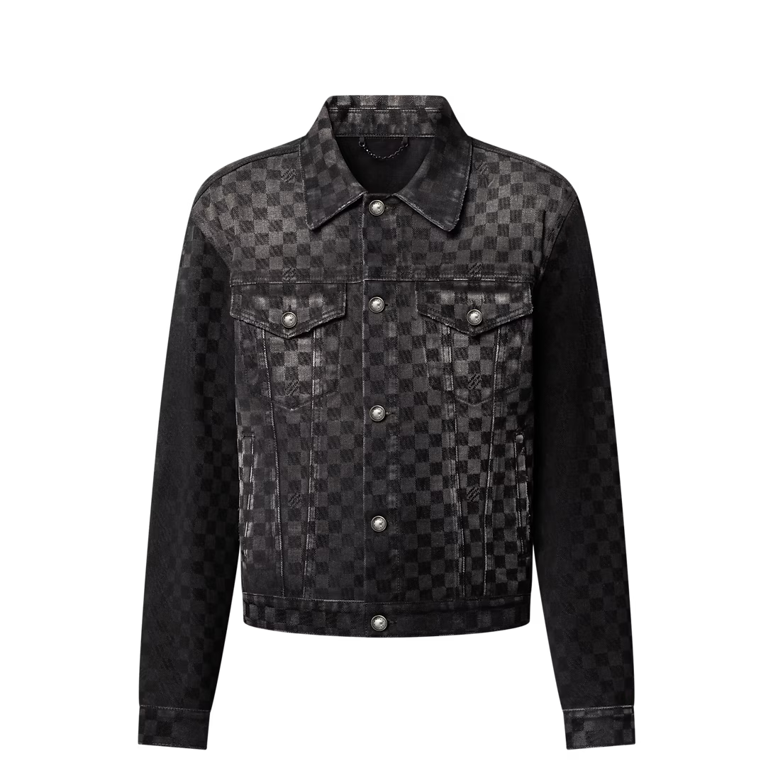 Lv Flocked Damier Denim Trucker Jacket