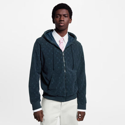 Lv Monogram French Terry Zip-Through Hoodie