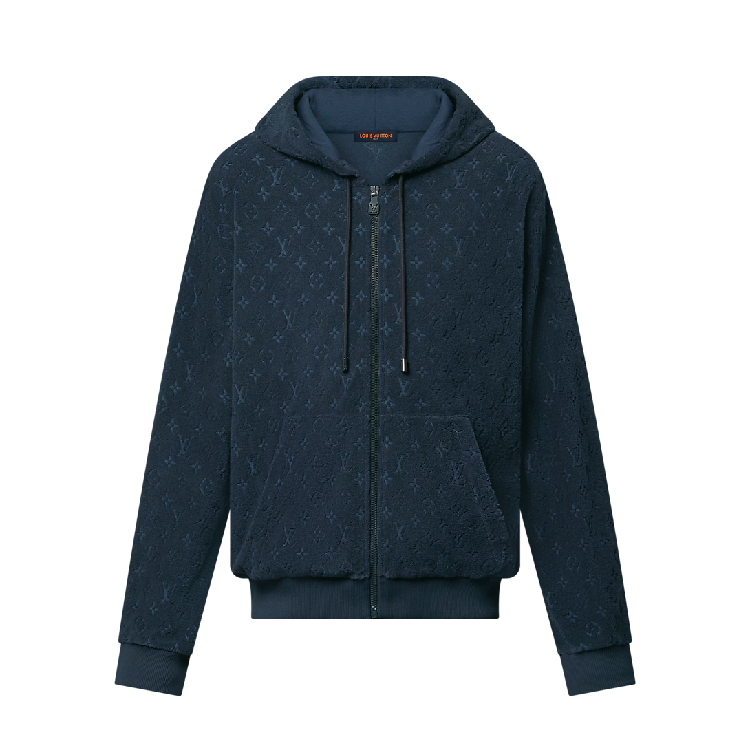 Lv Monogram French Terry Zip-Through Hoodie